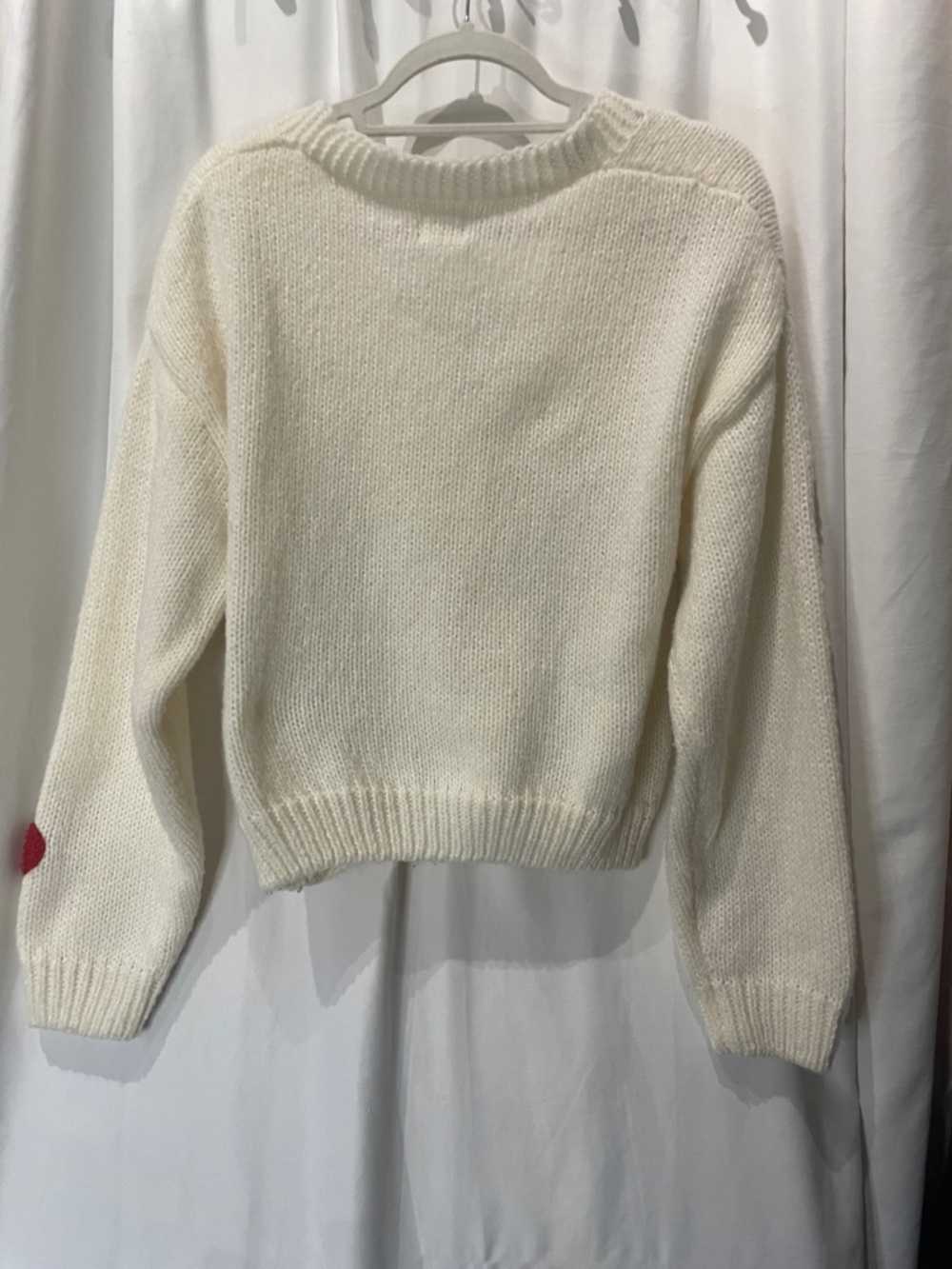 Cream V-Neck Cardigan with Red Heart Appliqués - Picture 3 of 7